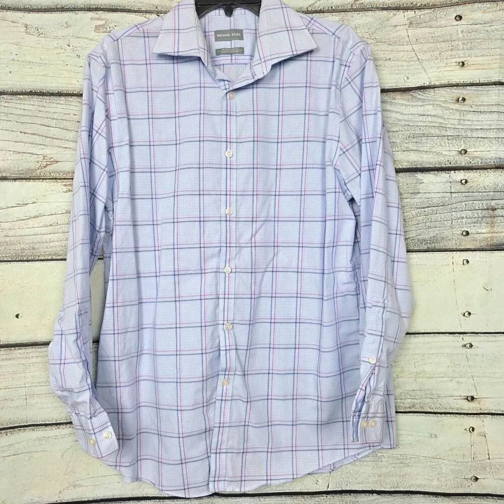 Michael Kors Regular Fit Plaid Button Up Shirt Men’s 15 33/34